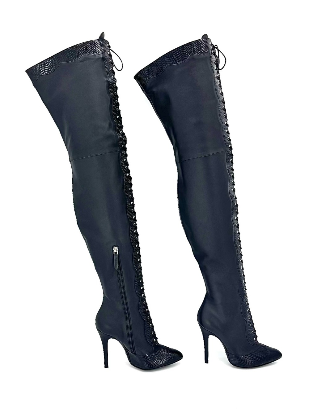 Gucci Harriet Thigh High Snake Emboss Pointed Toe Heeled Boots 39 - Picture 7 of 10